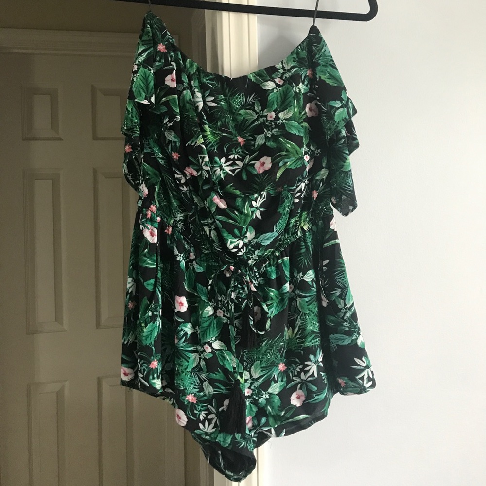 Cotton Candy tropical print strapless romper